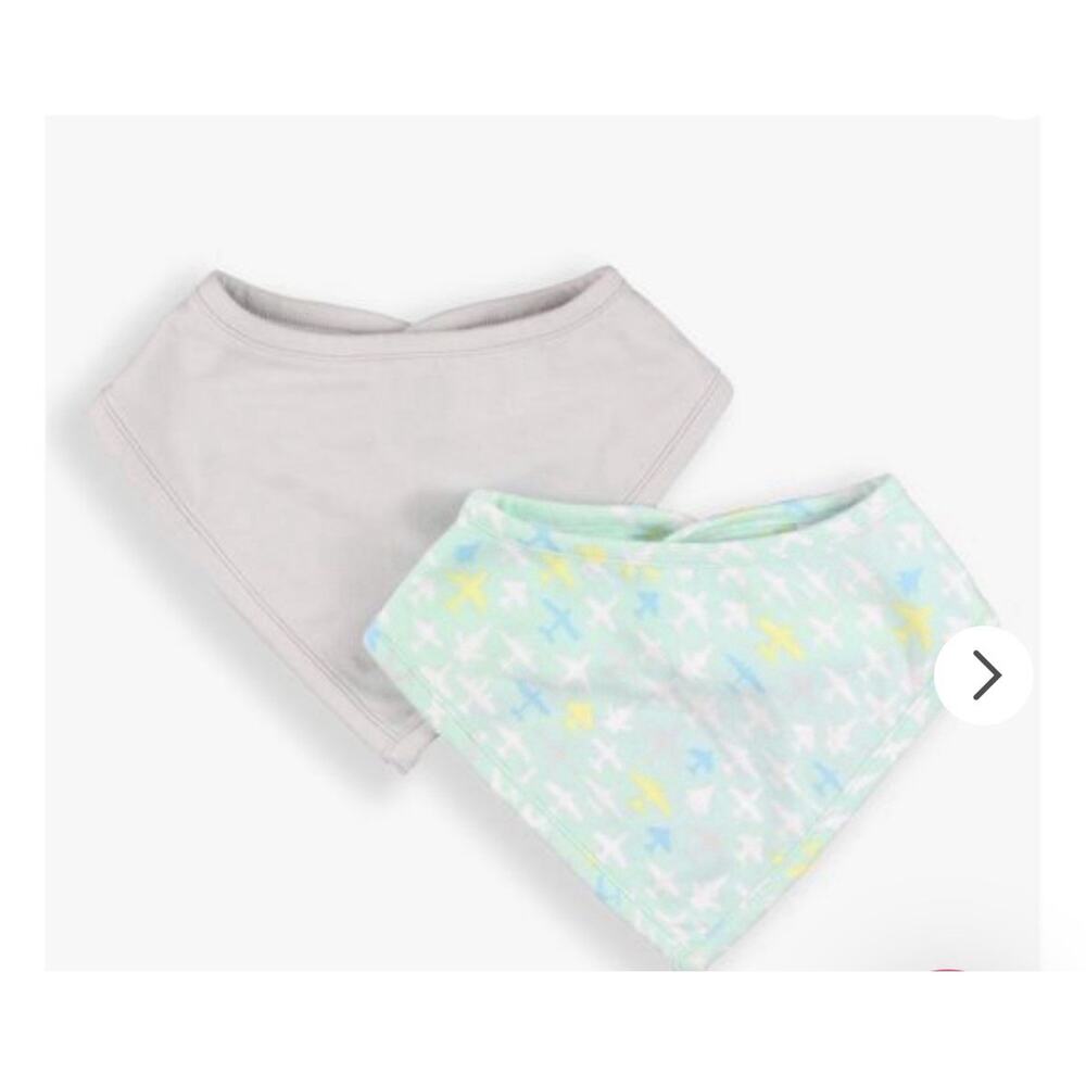 Rufflebutts Baby Bibs Dove Gray/Take Flight Cotton & Modal 2-Pack Brand New